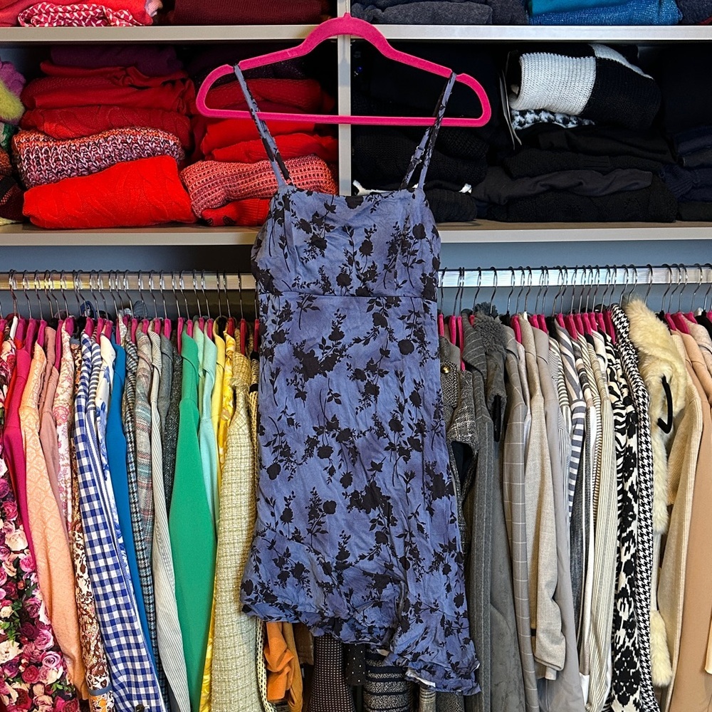 Live To Be Spoiled blue/black floral adjustable strap asymmetrical dress size S